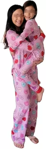 Seyurigaoka Mommy and Me Valentin's Day Pajamas Set Sweet Heart Print Matching Valentin Pjs for Mother Daughter Jammies