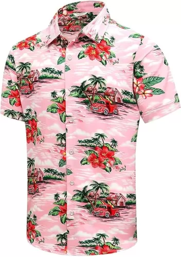 SheLucki Hawaiian Shirt for Men, Unisex Summer Beach Casual Short Sleeve Button Down Shirts, Printed Palmshadow Clothing
