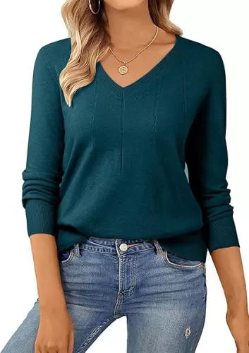 SHEWIN Womens Sweaters Casual V Neck Long Sleeve Lightweight Knit Pullover Sweater Tops Fall Fashion Clothes 2025
