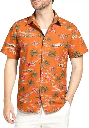 SSLR Pack Hawaiian Shirt for Men Flamingo Short Sleeve Casual Button Down Shirts Summer Beach Shirt