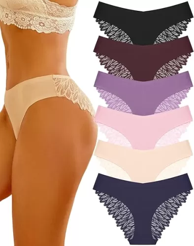 Sth Big Cheeky Underwear for Women Lace No Show Bikini Soft Breathe Seamless Panties Ladies Sexy Hipster Set 6 Pack