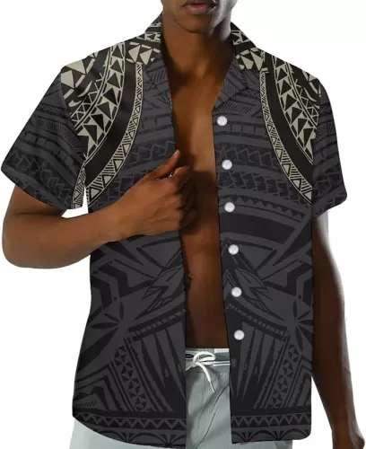 Summer Mens Short Sleeve Hawaiian Shirts Button Down 2025 Trendy Polynesian Prints Puletasi Samoan Tribal Apparel