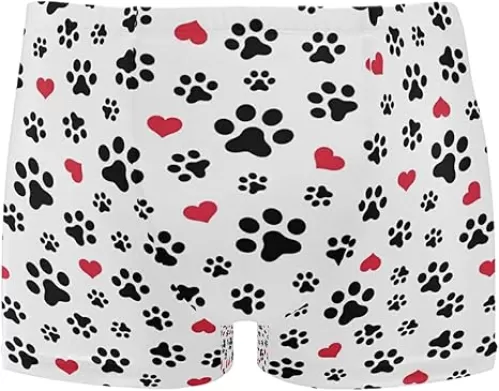 Swimming Boxer Briefs Dog Paw Cat Paw Heart Quick Dry Athletic Swimsuit