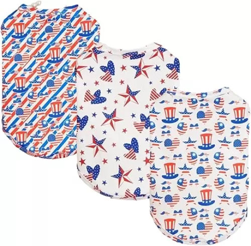 Tangpan 3 Pack American Flag Hat & Heart Pet Dog Shirt Puppy 4th of July Holiday Vest Clothes (White, XS)