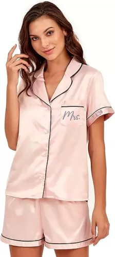 TEEAMORE Custom Embroidered Satin Pajamas Set Button Down Personalized Sleepwear Bride Bridesmaid Sleepwear Pjs Set