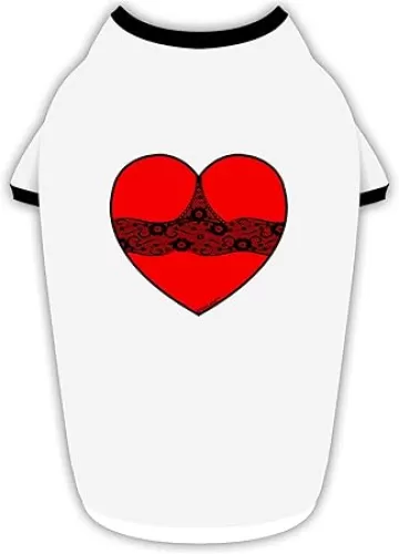 TOOLOUD Black Lace Panty Heart Cotton Dog Shirt White with Black XL