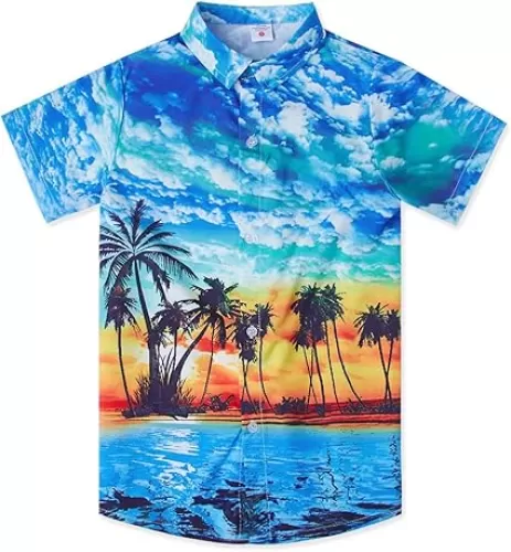 UNICOMIDEA Little & Big Boys Hawaiian Shirt Kids Tropical Luau 3D Print Button Down Shirts for 3-14 Years Old