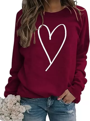 Valentines Crewneck Pullover Shirts Women Long Sleeve Love Heart Sweatshirts Graphic Lover Gift