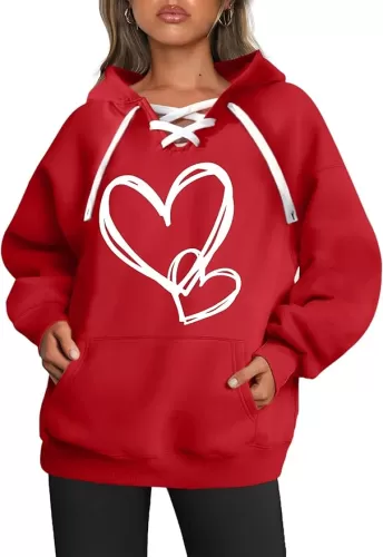 Valentines Sweatshirt Women: Love Heart Graphic Hoodie Long Sleeve Shirt Lovers Gift Pullover Top