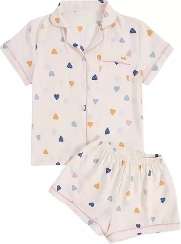 Verdusa Women's 2 Piece Pajama Set Cute Summer Pjs Sets Sleepwear Button Up Lounge Sets
