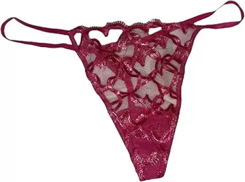 Victoria's Secret Dream Angels Shimmer Heart Embroidery V-String Panty Color Pink New