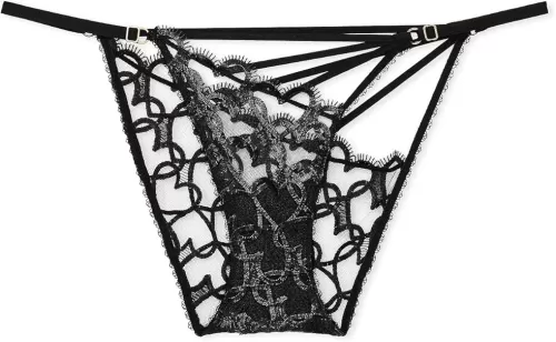 Victoria's Secret Shimmer Heart Embroidery Adjustable String Bikini Panty Color Black New
