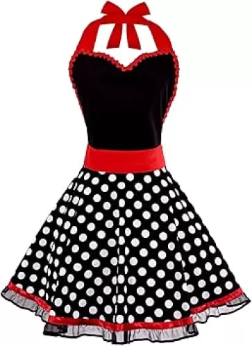 Violet Mist Cute Sweetheart Vintage Apron for Women Girls Polka Dot Retro Stylish Apron Sexy Black Dress 50s Apron Lace Ruffle Adjustable Neck Strap Flirty Apron Halloween Christmas Mothers Gifts