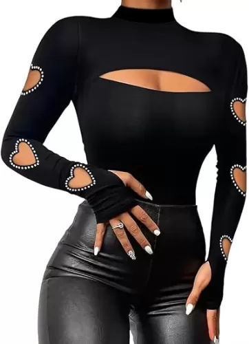VKEGNIO Rhinestone Heart V Neck Shirts Womens Funny Heart Printed Pattern Pullover Casual Loose Long Sleeve Tunic Shirt Tops
