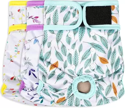 Washable Female Dog Diapers - Premium Reusable Diapers for Doggie in Heat - Highly Absorbent Dog Diapers Female for Pet Incontinence with Adjustable Snaps (Leaves, M)