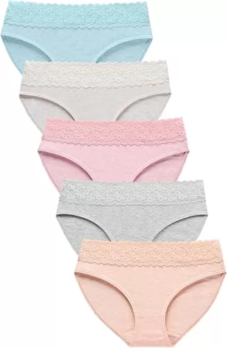Wealurre Cotton Panties for Women Bikini Underwear Hipster Underpants Lace Briefs Pack