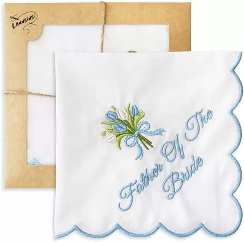 Wedding handkerchiefs - Mother Father of the Bride Gifts 11" x 11" Something Blue Embroidered Hankies Gifts