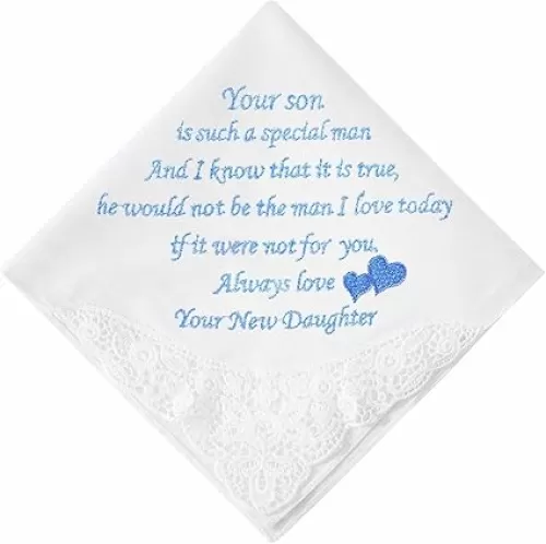 Wedding Handkerchiefs Mother Father of the Bride Gifts, Something Blue Embroidered Hankies Gifts On Wedding Day