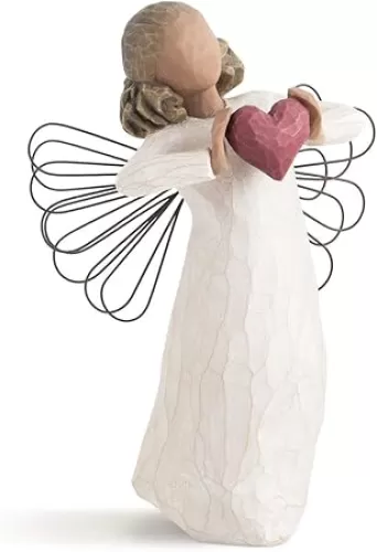 Willow Tree with Love Angel, You are Loved, Figure Holding Out Red Heart, Gift for Wedding, Anniversary or Valentine’s Day, Sculpted Hand-Painted Darker-Skin Figure