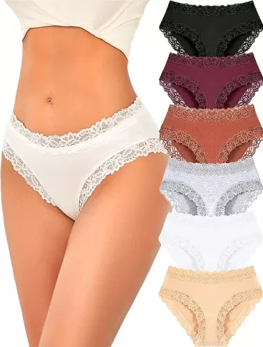 Womens Cotton Underwear Cheeky Bikini Panties for Women Sexy Lace Briefs Soft Stretch Underwear Pack 6