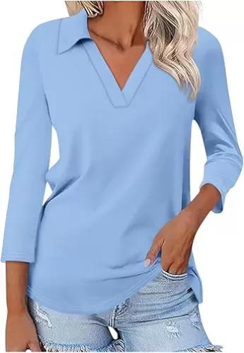 Womens Golf Shirts 1/2 Or 3/4 Length Sleeve Collared Tops Business Casual Summer Loose Blouse Lapel Tshirts Cute Tees