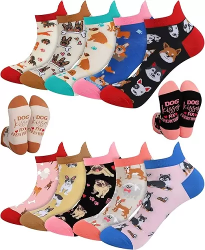 10 Pairs Dog Socks for Women Novelty Soft Cotton Socks Cute Animal Gifts for Dog Lovers Veterinary Gifts Mother