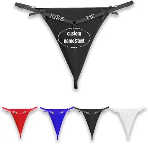 2-Pack Custom Personalized Thongs With Names Women, Custom Lace G-String With Rhinestone Letter For Women