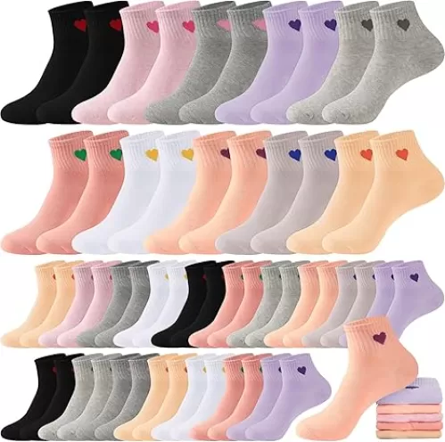 30 Pairs Cotton Socks for Women - Valentine's Boyfriend Heart Gifts, Colorful Cute Ankle Socks for Girls, Soft Gift