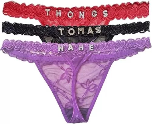 3Pcs Hand Sewing Custom Thongs with Name on it Personalized Underwear for Women
