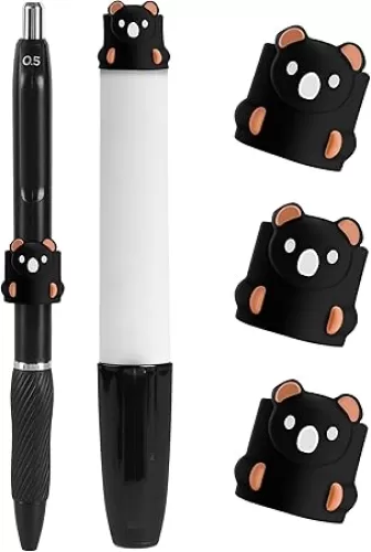 3PCS Silicone Magnetic Pen Pencil Holder, 2025 New Upgraded Bear Shape, Cute Design Practical Decoration, Suitable for Refrigerator, Whiteboard, Metal Shelf, Garage, Music Stand, Storage Cabinet(Black)
