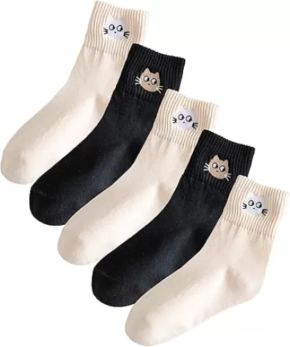 5 Pairs Cat Socks Women, Animal Cute Socks for Women, Ankle Socks for Women, Funny Christmas Gifts for Cat Lovers