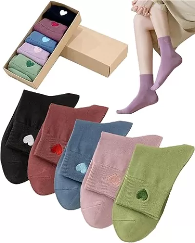 5 Pairs Cute Heart Ankle Socks, Soft Cotton Ankle Crew Socks Birthdays Christmas Gifts for Women Girls Socks