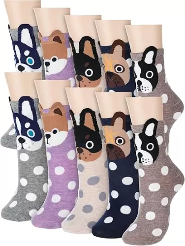 5 Pairs Women Dog Socks Cute Animal Patterned Funny Doggie Ankle Sock Adult Ladies Girls Dog Lovers Gift