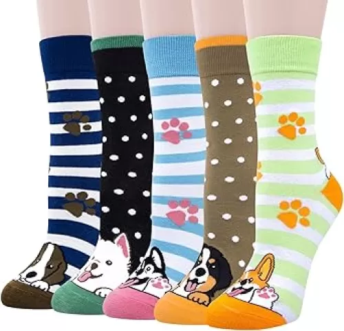 5 Pairs Womens Socks Cat Gifts for Ladies Funny Dog Socks Cute Animal Gifts for Women One Size