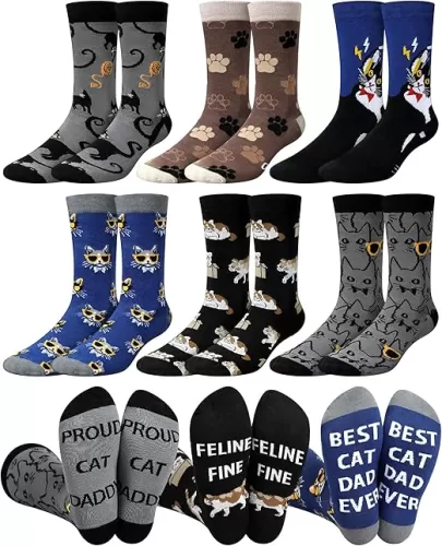 6 Pairs Socks for Men Novelty Animal Crew Dress Socks Gift for Dad Grandpa Birthday Father