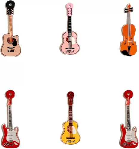 6PCS Retro Electric Guitar Fridge Magnets - Cute Cartoon Acrylic Music Instrument Decor for Refrigerator, Kitchen, Office (Vintage Style Magnetic Guitar Charms)