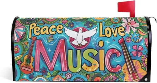 ALAZA Peace Love Music Magnetic Mailbox Cover MailWraps Garden Yard Home Decor for Outside Standard Size-18"x 20.8"…