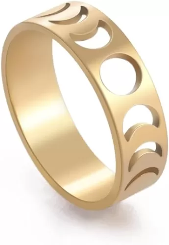 Amaxer Minimalist Phase of the Moon Rings Women Stainless Steel Moon Phase Ring Geometric Crescent Moon Finger Ring Gifts