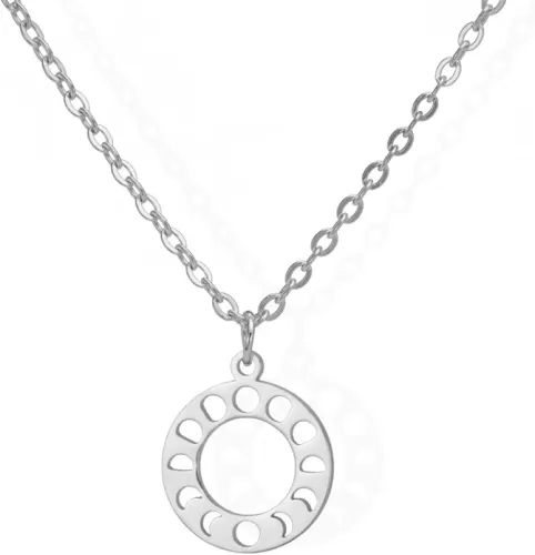 Amaxer Phase of Moon Necklace Moon Phase Pendant Round Cutout Lunar Phases Necklace Personality Jewelry Gifts for Women Lady