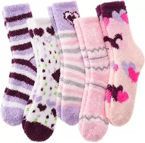 ANTSANG Fuzzy Slipper Socks for Women Men Fluffy Warm Winter Socks Valentines Day Christmas Gift Stocking Stuffers 5 Pairs