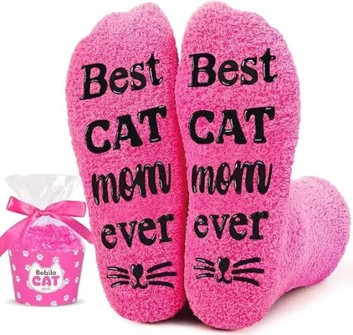 Bebila Gifts for Women Men Funny Fuzzy Cat Socks for Cat Mom Dad Lovers