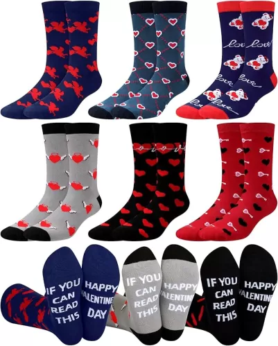 Berlune 6 Pairs Valentine Socks for Men Novelty Heart Love Cotton Crew Dress socks Funny Valentine Gifts for Men, Us Shoe Size 7-12