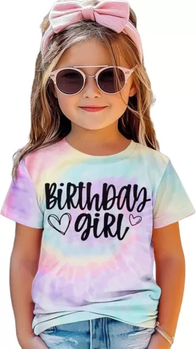 Birthday Girl Shirt Kids Toddler Girls Tie Dye Birthday T-Shirt Funny Bday Party Outfits Gift Summer Tee Tops 1-10Y