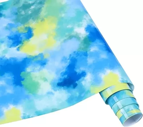Blue Tie Dye HTV Vinyl Roll- 12'' x 8 ft Watercolor Patterned HTV Vinyl Blue Heat Transfer Vinyl for T-Shirts DIY Iron on Vinyl