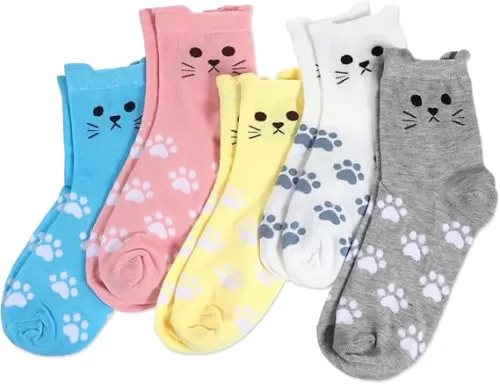 Bremorou 5 Pairs Cat Socks Valentine Socks Gifts For Women Cat Socks Birthday Gifts Her Teen Girls Stocking Stuffers Cute Animal Socks Fun Socks Cute Animals Novelty Casual Socks For Cat Lovers