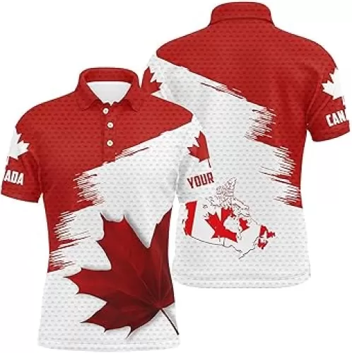 Canadian Flag Men's Golf Polo Shirt - Custom Maple Leaf Design Patriotic Canada Golf Shirt for Golf Enthusiasts Performance Golf Polo Shirt Personalized N6741