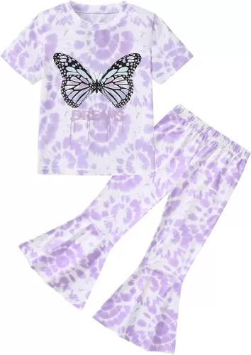 CARETOO Girls Summer Outfit Poster Girl Matching Sister 2pcs Sets Printed t-Shirt + Flare Leg Pants For 3-8 Years