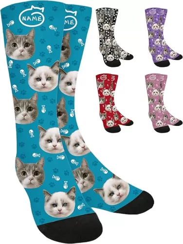 Cat Face Socks Customized, Customizable Personalized Socks with Photo, Custom Picture Gifts for Christmas