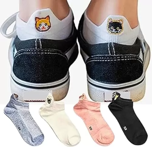 Cat Socks for Women - 4pack Cute Ankle Socks for Girls Teens - No Show Crew Boat Socks - Novelty Kitty Socks Gift