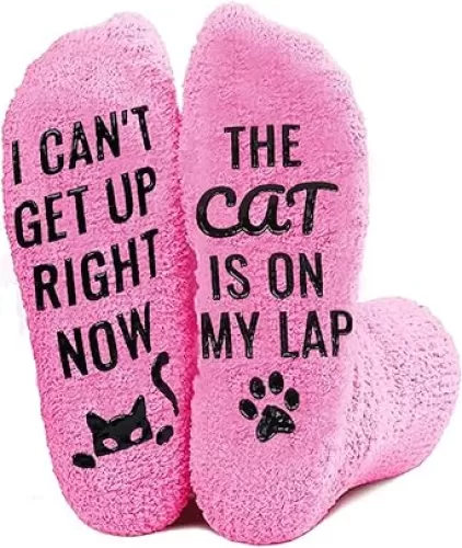 Cat Socks for Women with Gift Box, Cat Mom Socks, Pink Fuzzy Sock for Mom